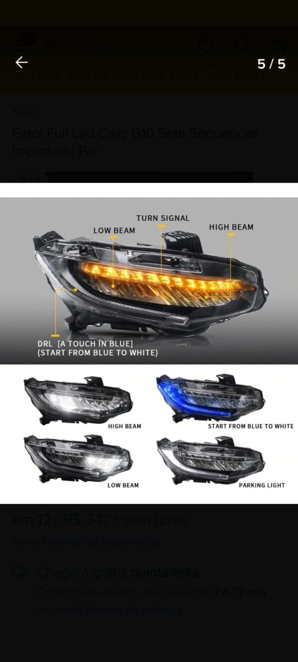 Farol Honda Civic G10 full led